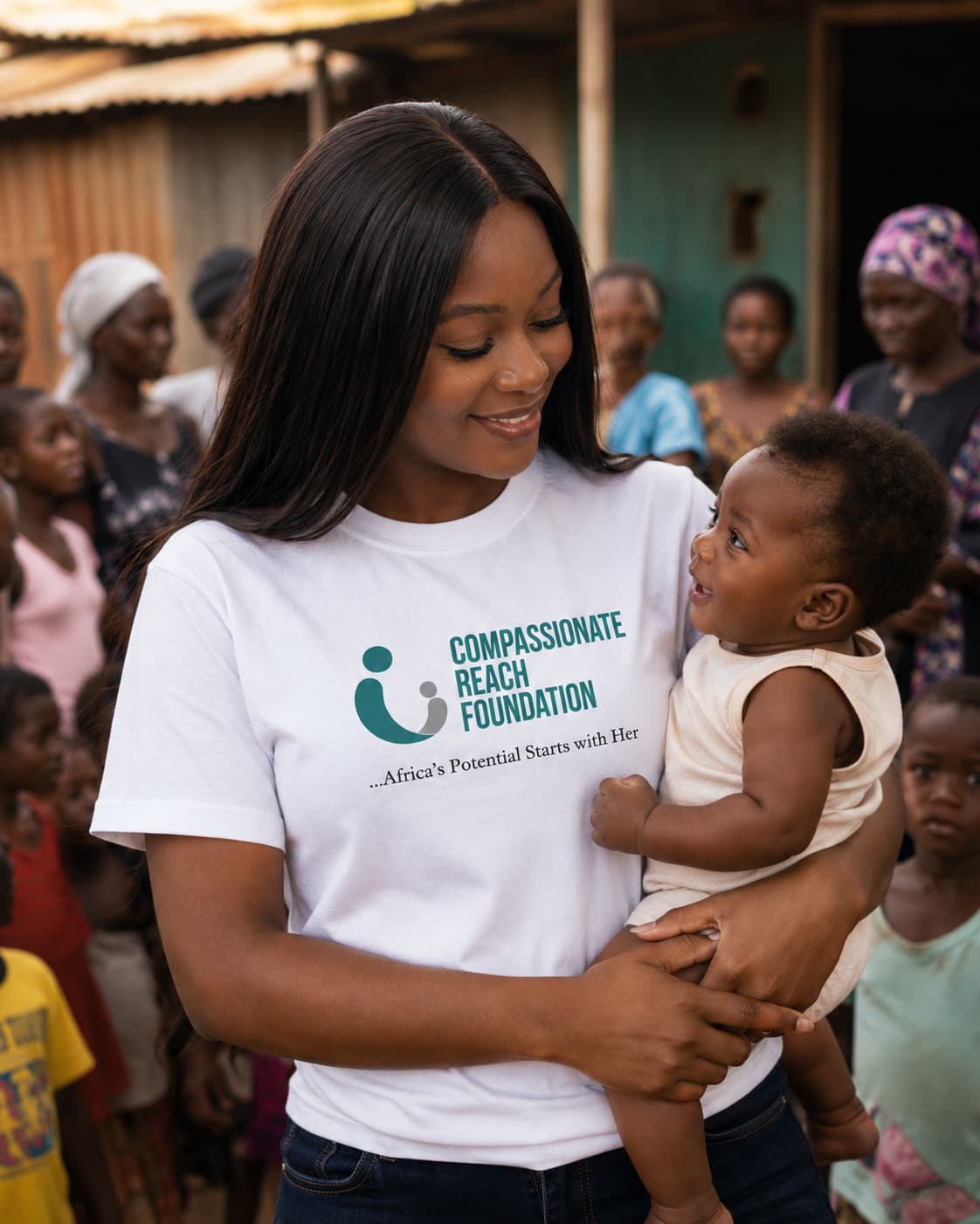 CRF volunteer holding a baby — hope after crisis