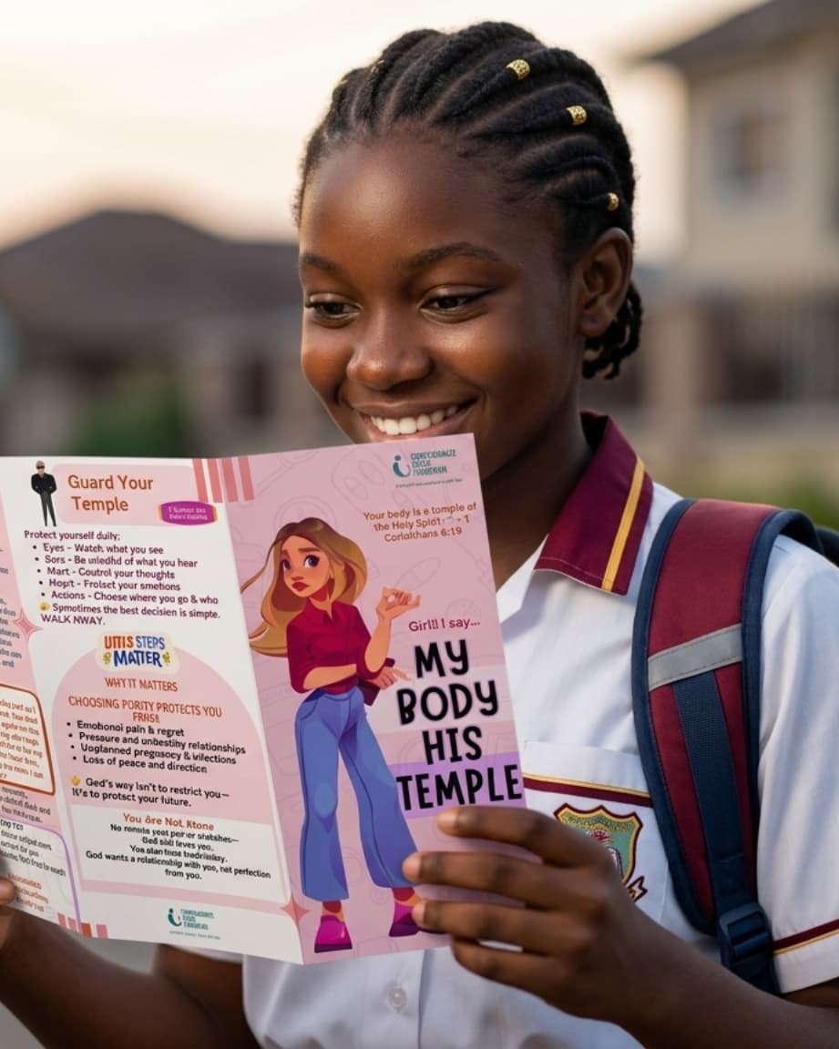 Girl reading CRF pamphlet — empowered with knowledge